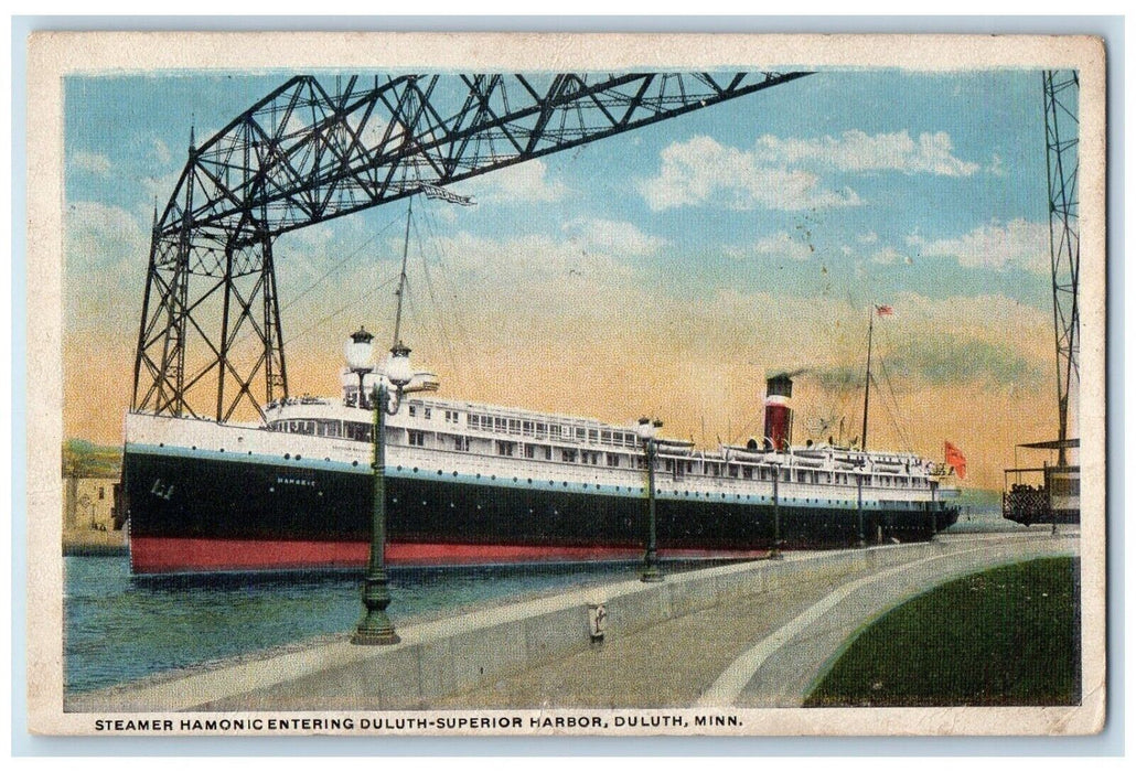 1922 Steamer Hamonic Entering Duluth Superior Harbor Duluth Minnesota Postcard