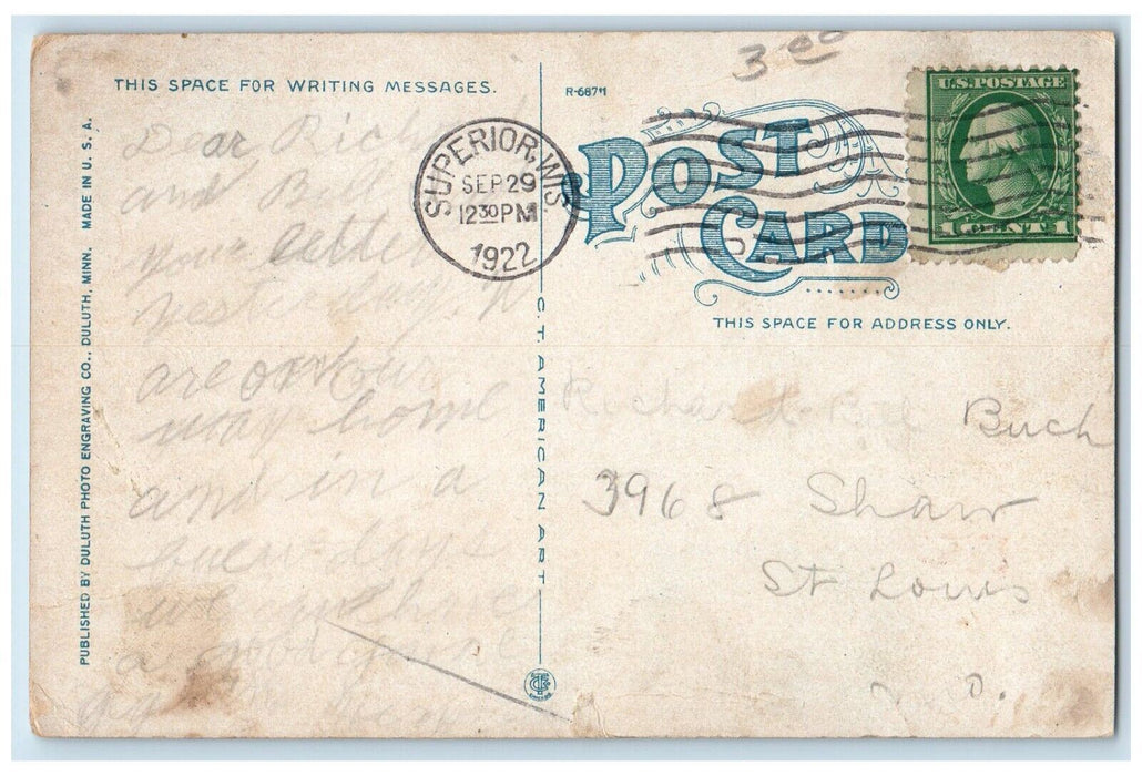 1922 Steamer Hamonic Entering Duluth Superior Harbor Duluth Minnesota Postcard