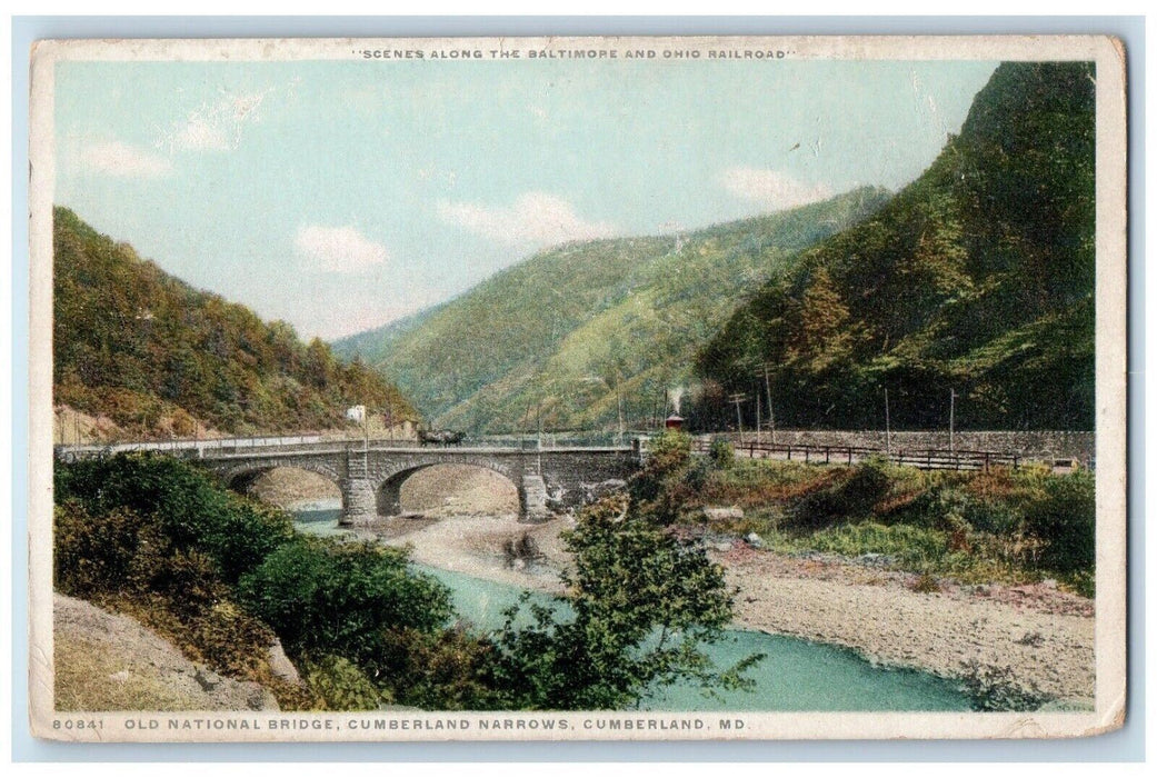 c1910 Old National Bridge River Cumberland Narrows Maryland MD Vintage Postcard