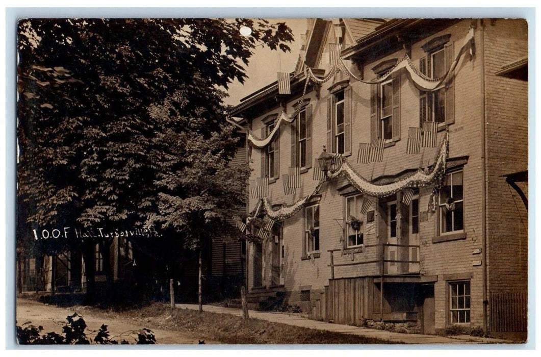 1909 I.O.O.F. Hall Patriot Flag Turbotville Pennsylvania PA RPPC Photo Postcard