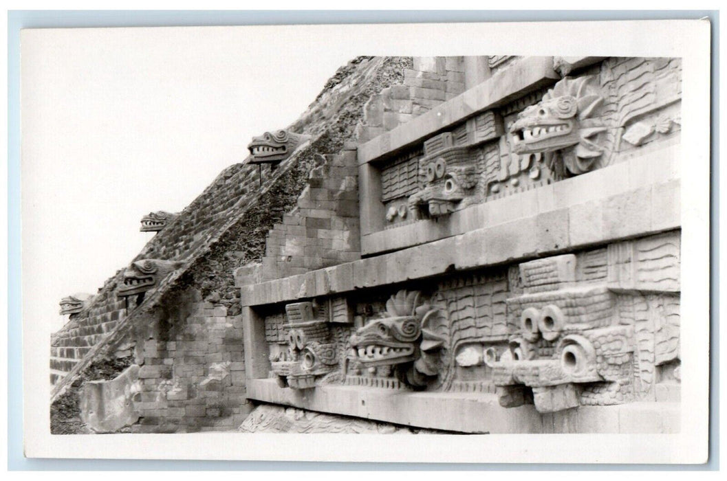 c1940's Quetzalcoatl Temple Teotihuacan Mexico RPPC Photo Unposted Postcard