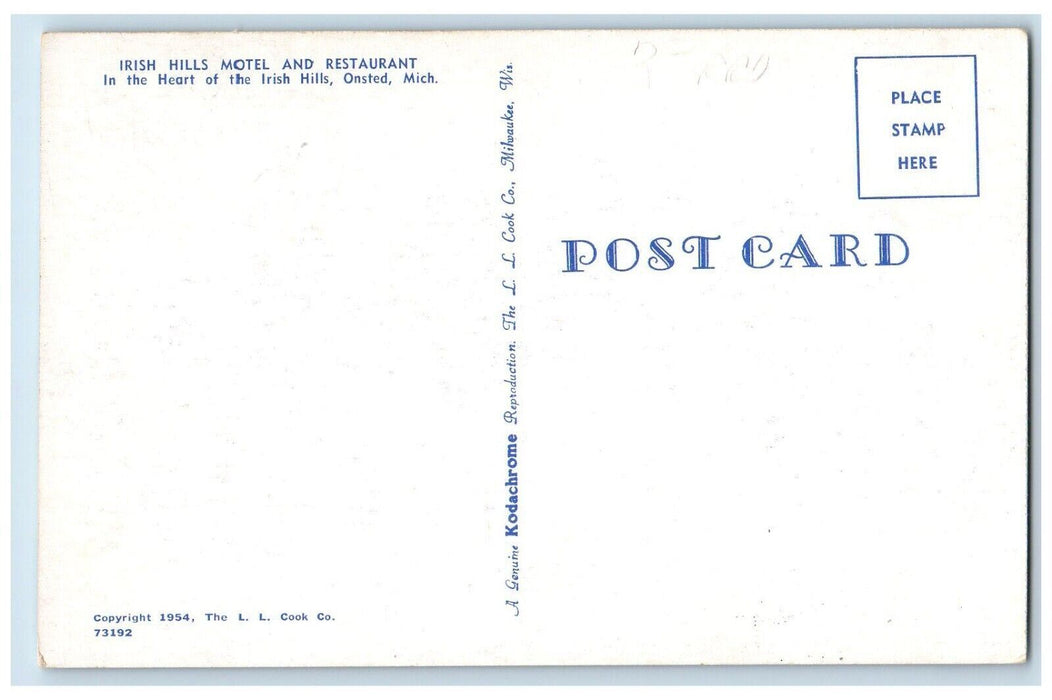 c1960 Irish Hills Motel Restaurant Heart Irish Hills Onsted Michigan MI Postcard