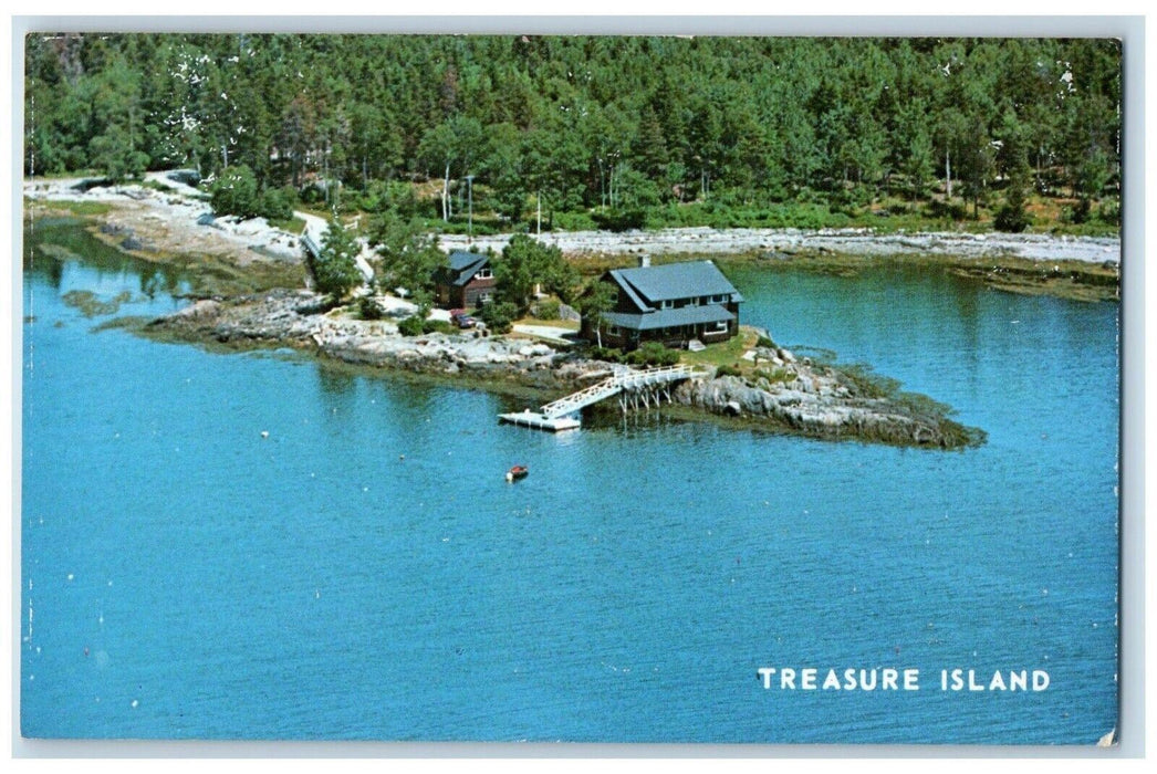 c1960 Treasure Island Inn Bridge River Lake East Boothbay Maine Vintage Postcard