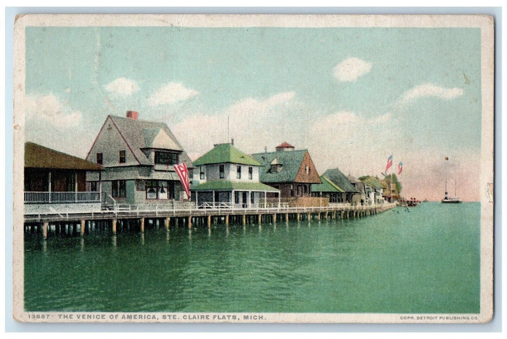 1923 Venice America Exterior Ship Ste. Claire Flats Michigan Phostint Postcard