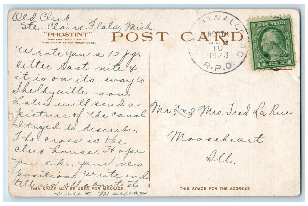 1923 Venice America Exterior Ship Ste. Claire Flats Michigan Phostint Postcard
