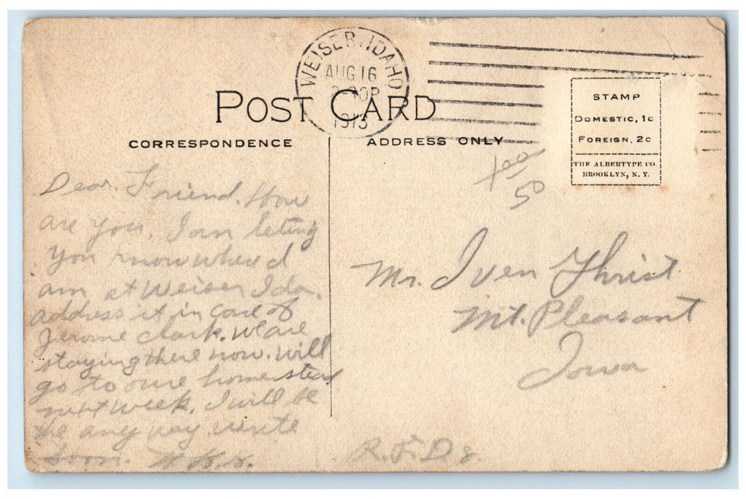 1913 View Of Payette Idaho ID On  Busy Day Antique Handcolored Postcard