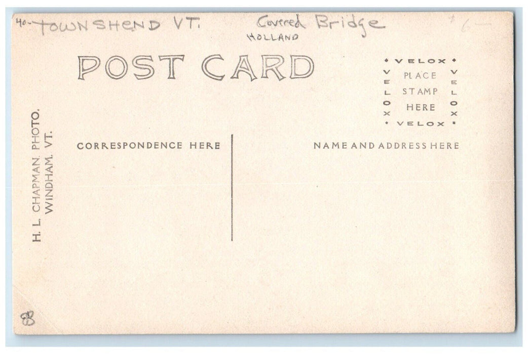 c1910's Holland Covered Bridge Townshend Vermont VT RPPC Photo Antique Postcard