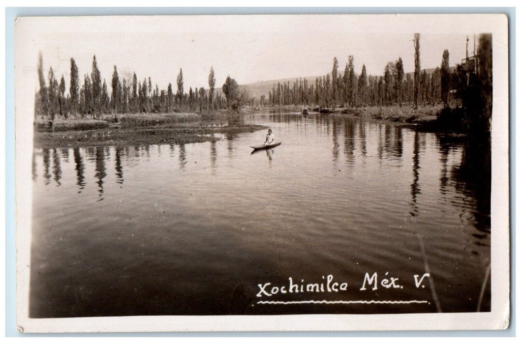 c1940's Woman Canoe Xochimilco Mexico City Mexico RPPC Photo Postcard