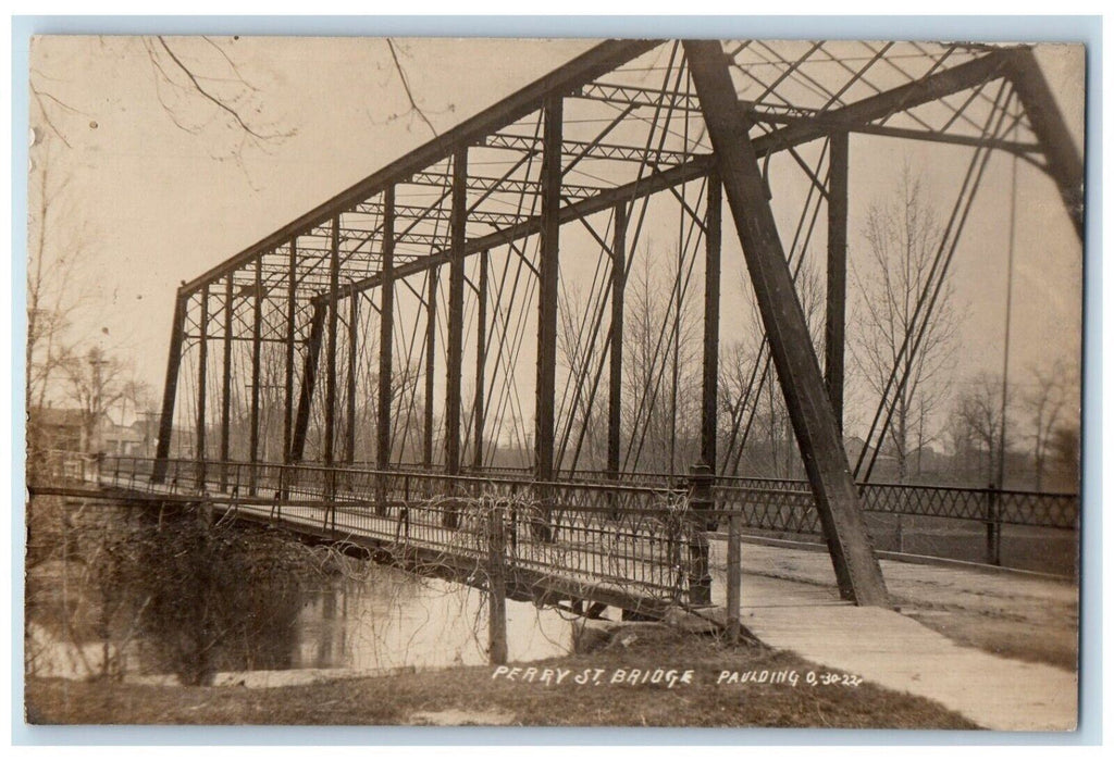 c1910's Perry Street Bridge Paulding Ohio OH RPPC Photo Postcard