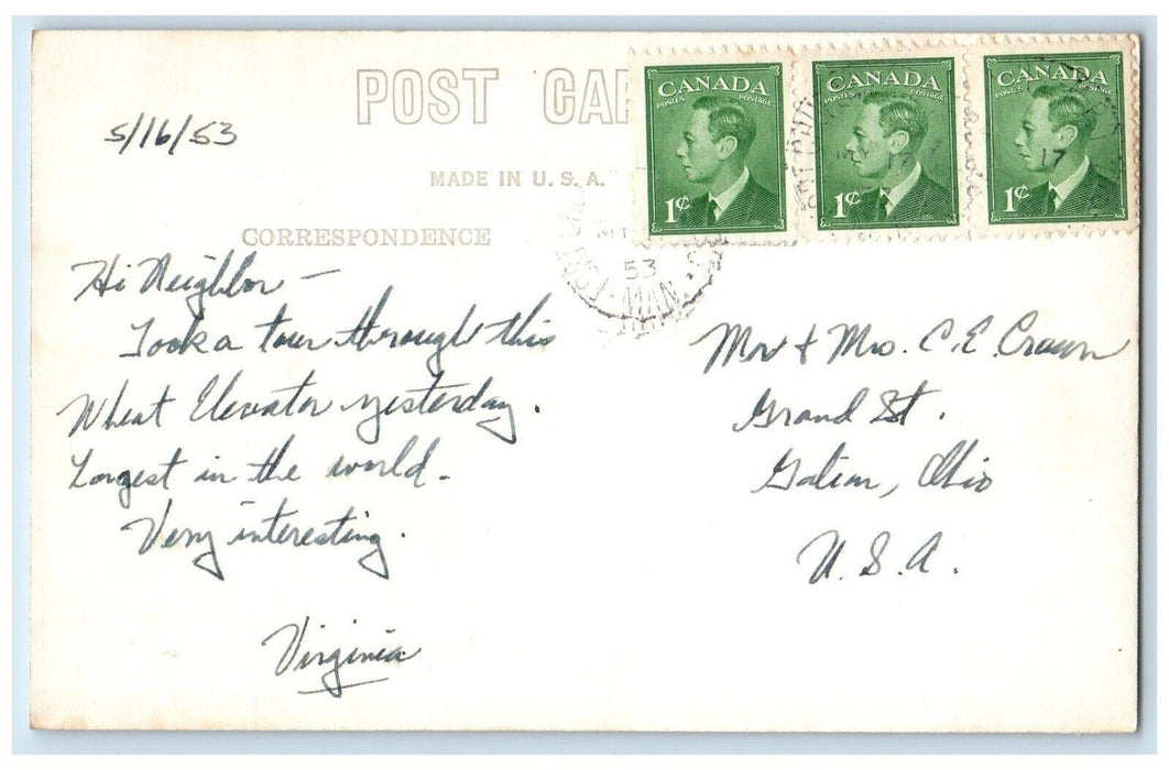 1953 Wheat Elevator Churchill Manitoba Canada RPPC Photo Postcard