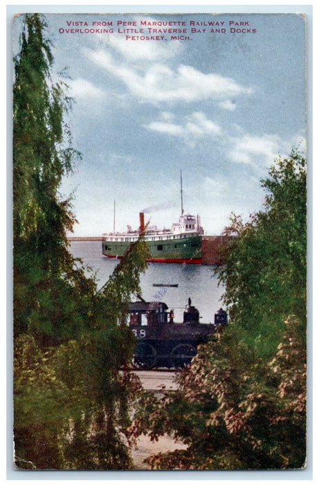 1912 Vista Pere Marquette Railway Park Little Traverse Steamer Petoskey Postcard