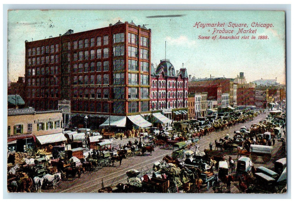 1909 Scene Of Anarchist Riot Haymarket Square Produce Market Chicago IL Postcard