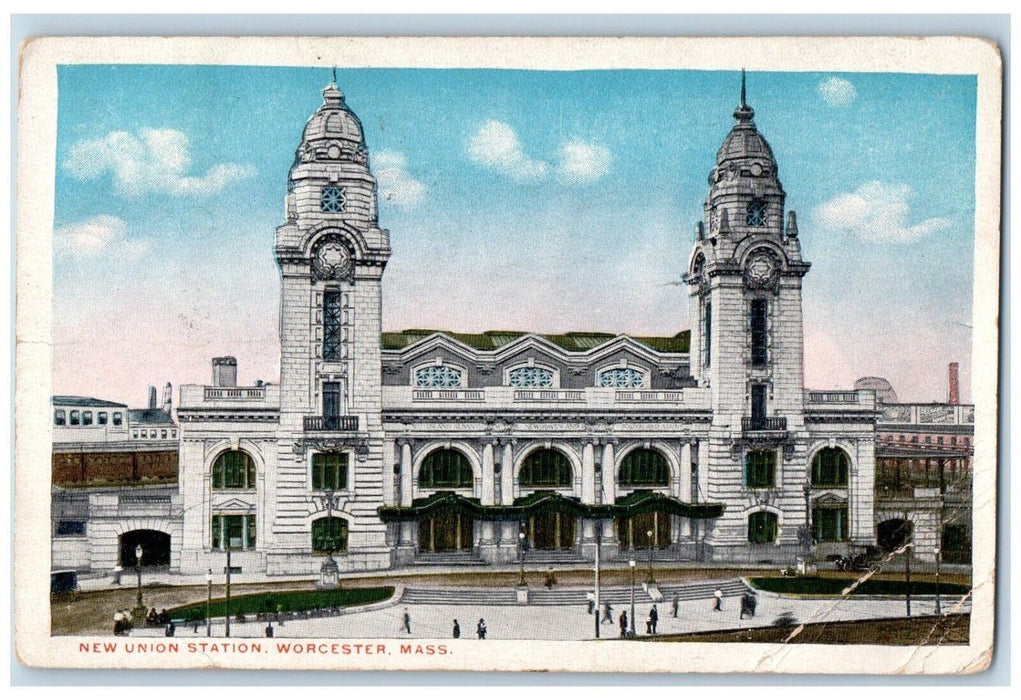 1917 New Union Station Building Worcester Massachusetts MA Antique Postcard