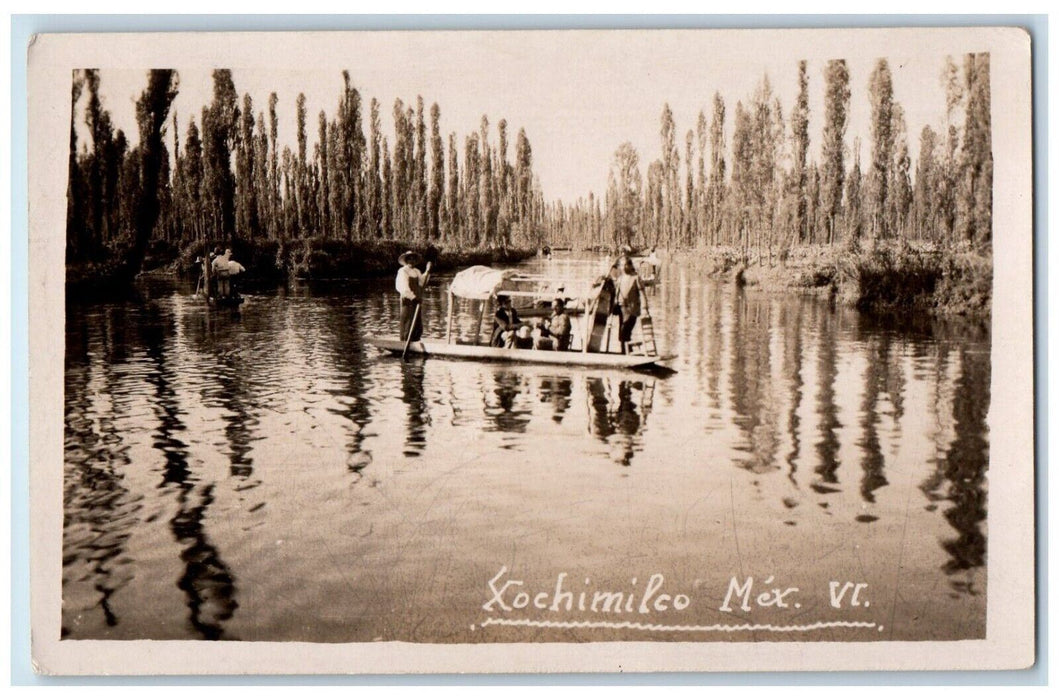 c1940's Gondola Trajineras Xochimilco Mexico City Mexico RPPC Photo Postcard