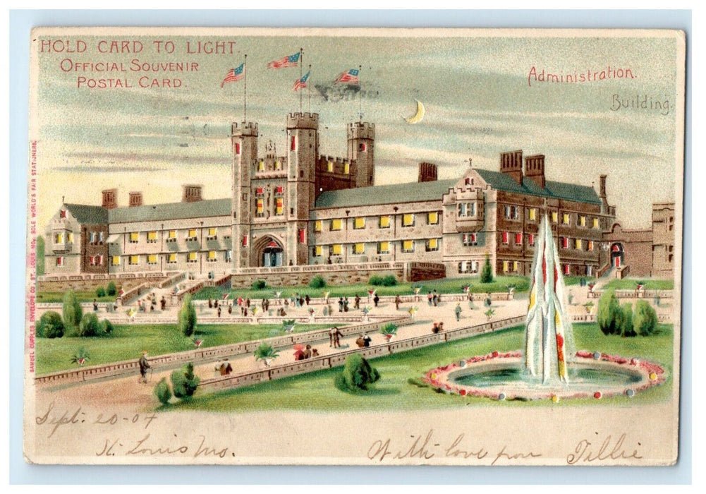 1904 Administration Building HTL Hold to Light World Fair St. Louis Postcard