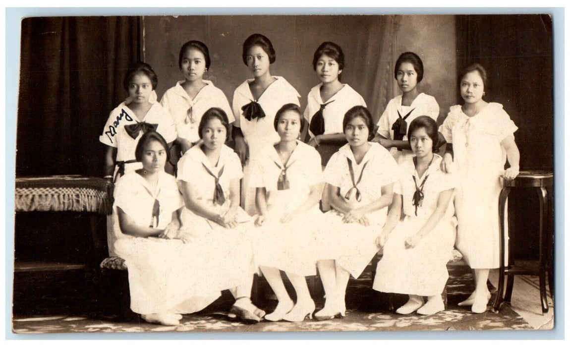 c1910 School Girls Uniform Studio Philippines RPPC Photo Postcard