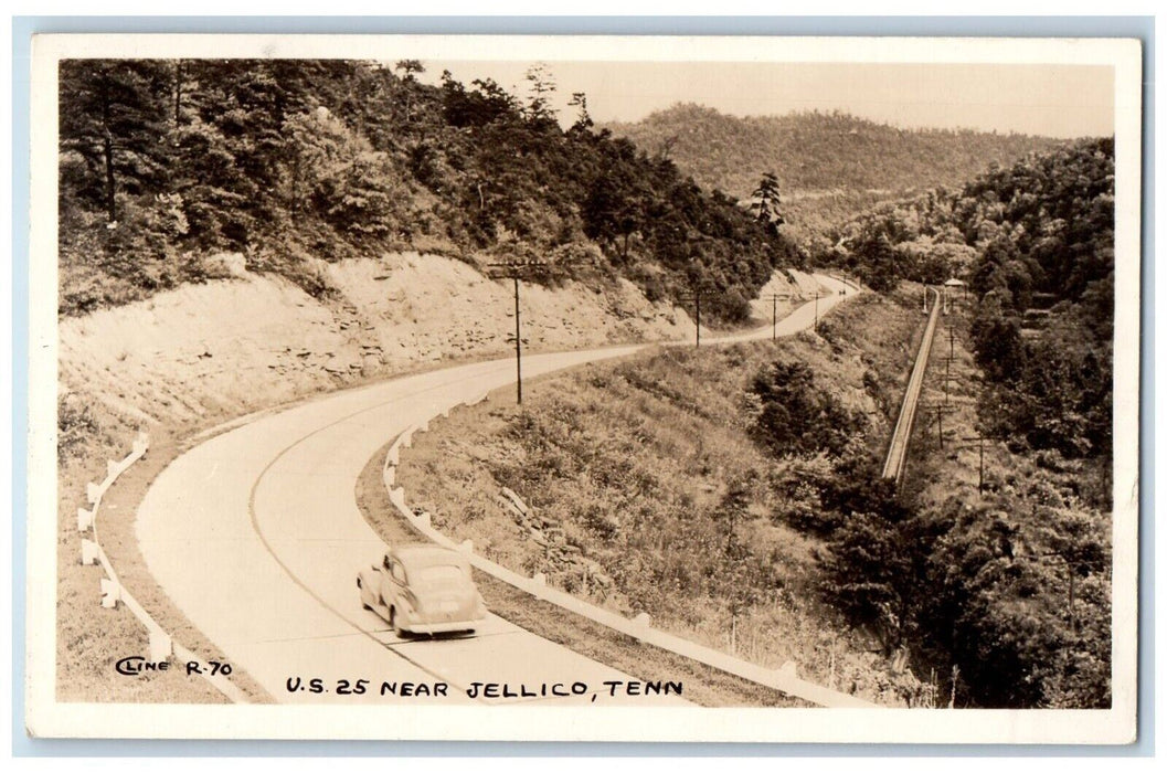 c1940's U. S. 25 Car Road Near Jellico Tennessee TN RPPC Photo Vintage Postcard