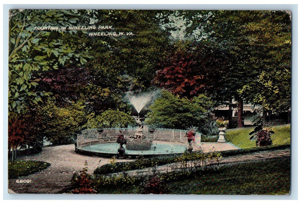 Fountain In Wheeling Park Scenic View Wheeling West Virginia WV Antique Postcard