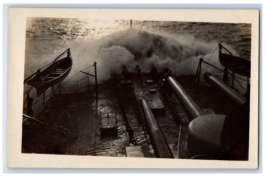 c1910's Battleship Bow Life Boats Large Guns WWI Antique RPPC Photo Postcard