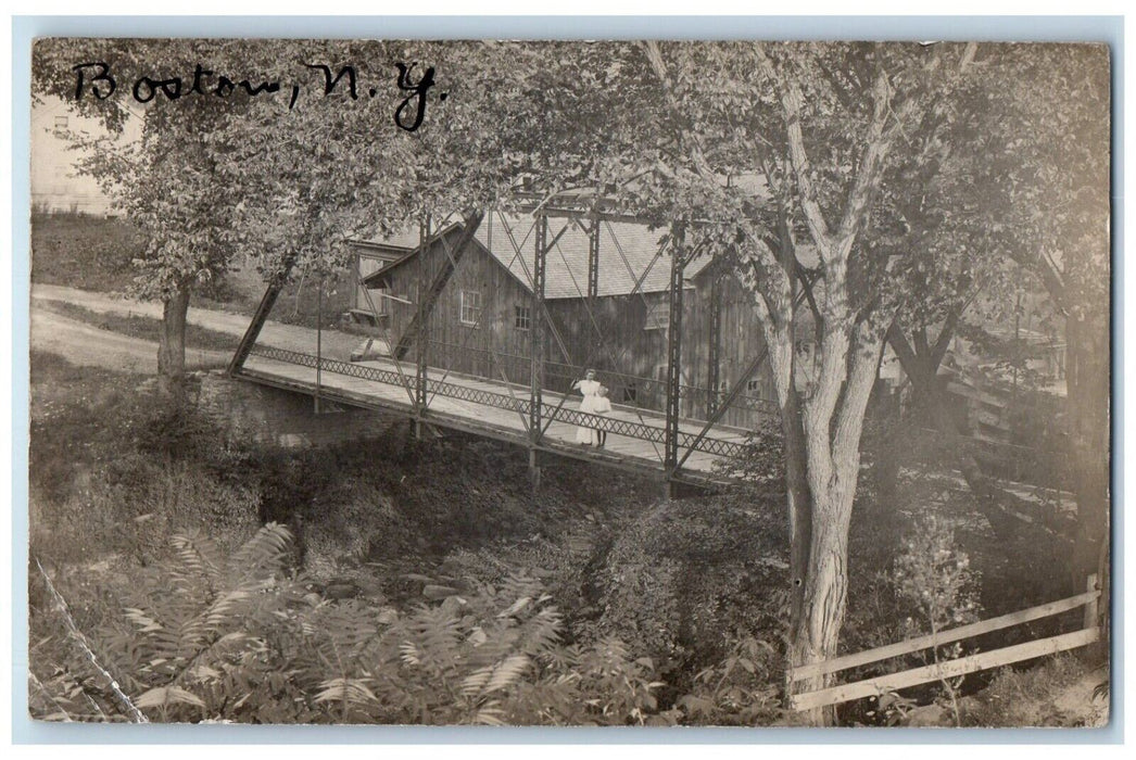 1912 Woman Child Bridge Boston Springville New York NY RPPC Photo Postcard