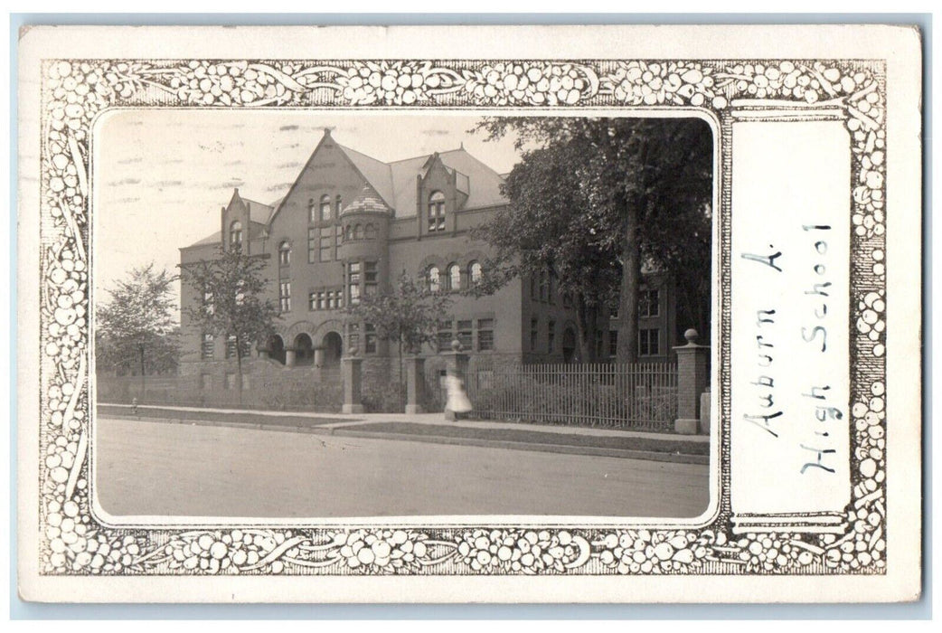1913 High School Building Scene Street Auburn New York NY RPPC Photo Postcard