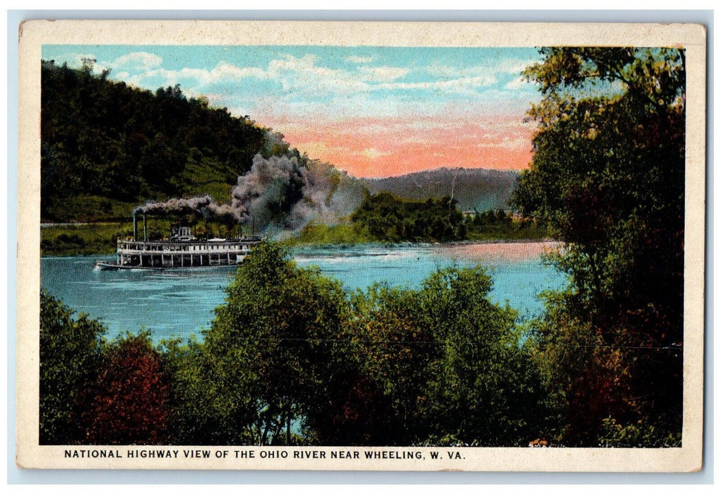 National Highway View Of The Ohio River Near Wheeling West Virginia WV Postcard