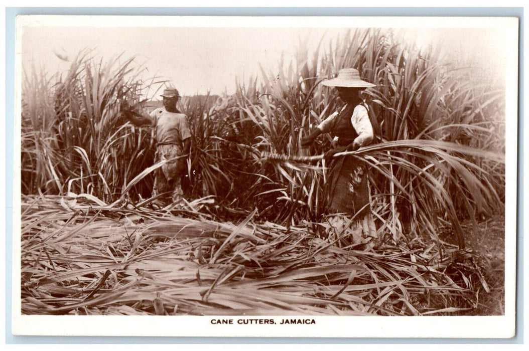 c1920's Cane Cutters Man Woman Hat Jamaica RPPC Photo Unposted Postcard