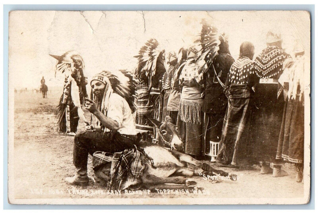 Native American Mule Headdress Toppenish Washington WA RPPC Photo Postcard