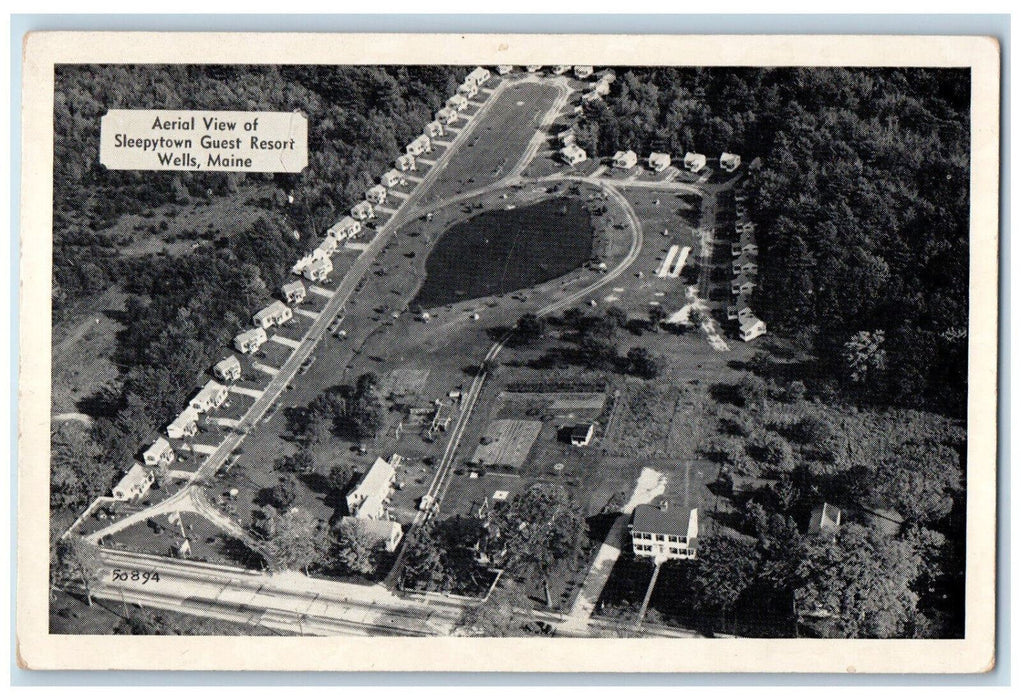 c1940's Aerial View of Sleepytown Guest Resort Wells Maine ME Postcard
