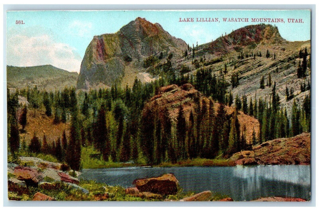 c1910's View Of Lake Lillian Wasatch Mountains Utah UT Antique Postcard