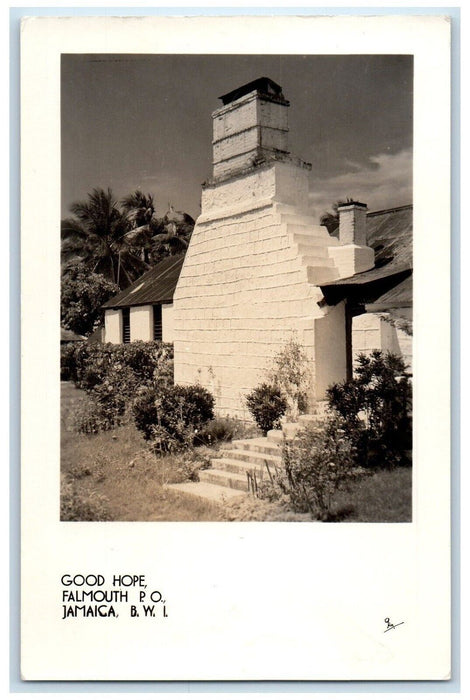 c1920's Good Hope Plantation Chimney Palm Falmouth Jamaica RPPC Photo Postcard