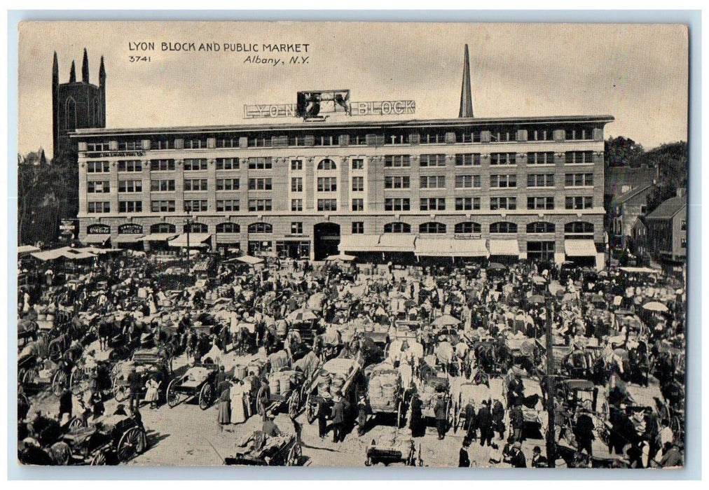 c1910's Lyon Block And Public Market Albany New York NY Antique Postcard