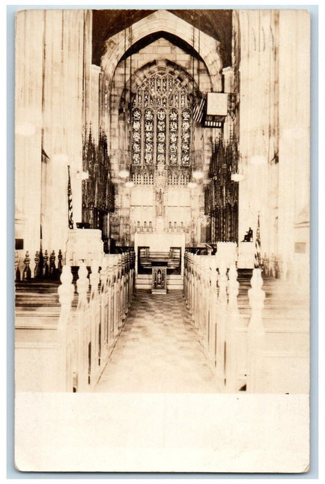 1925 Church Interior Stained Glass Pews Bussa Norristown PA RPPC Photo Postcard