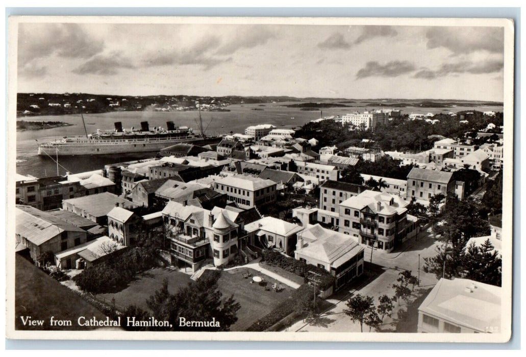 1941 View From Cathedral Hamilton Steamship Bermuda RPPC Photo Postcard