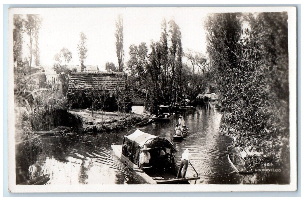 c1940's Trajineras Boat River Xochimilco Mexico City Mexico RPPC Photo Postcard