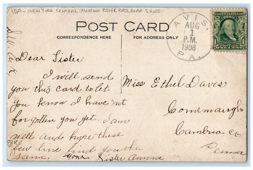 1908 New York Central Hudson River Railroad Shops Avis PA RPPC Photo Postcard