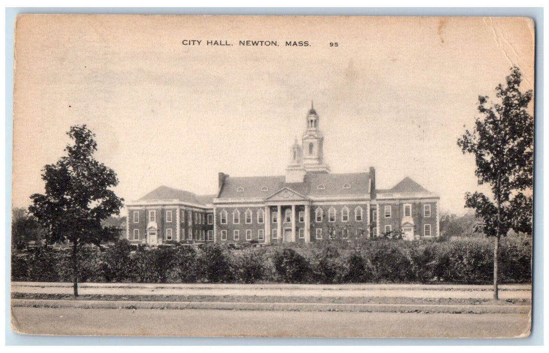 c1940's View of City Hall Building Newton Massachusetts MA Vintage Postcard