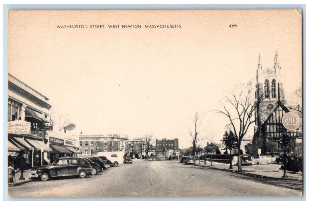 c1950's Washington Street West Newton Massachusetts MA Vintage Unposted Postcard