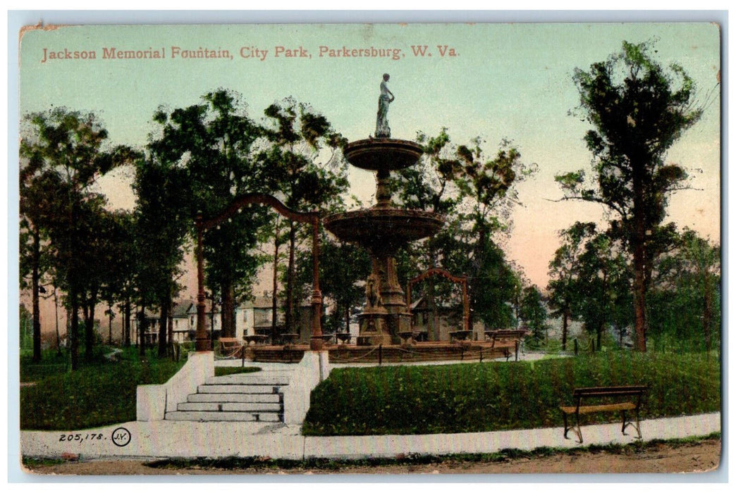 1909 Jackson Memorial Fountain City Park Parkersburg West Virginia WV Postcard