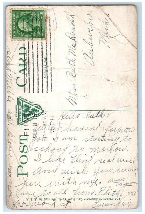 1915 The Dort School Building Clock Tower Flint Michigan MI Antique Postcard