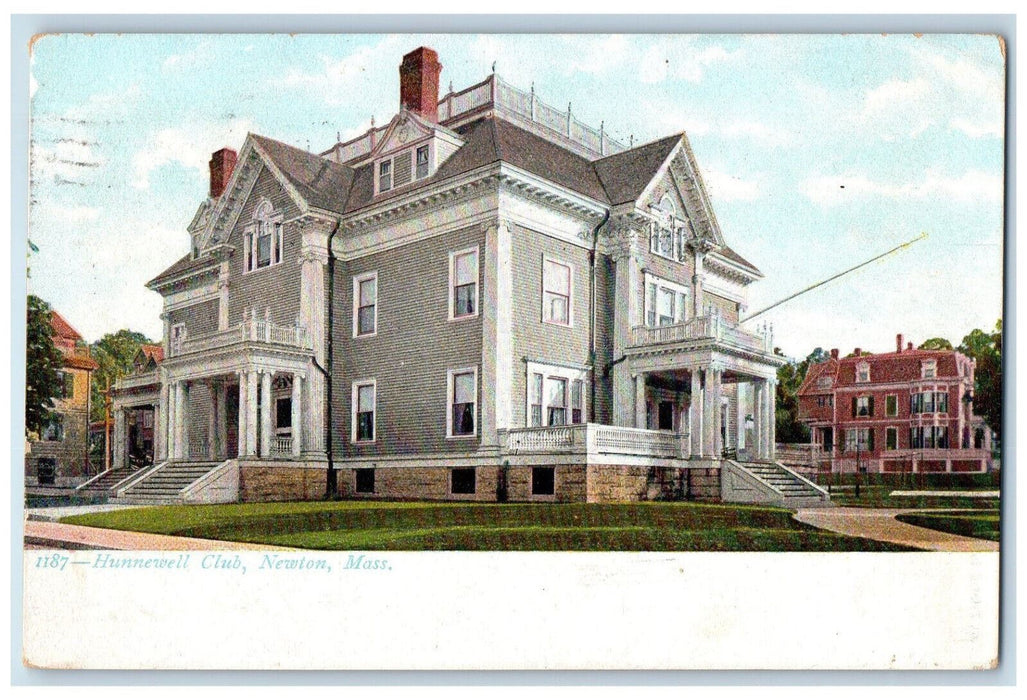 1919 Hunnewell Club Building Newton Massachusetts MA Posted Antique Postcard