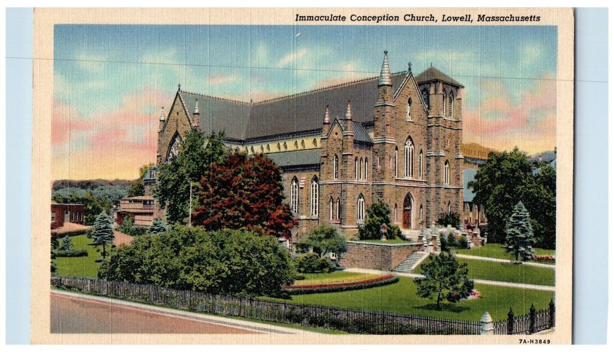 c1930's Immaculate Conception Church Lowell Massachusetts MA Vintage Postcard
