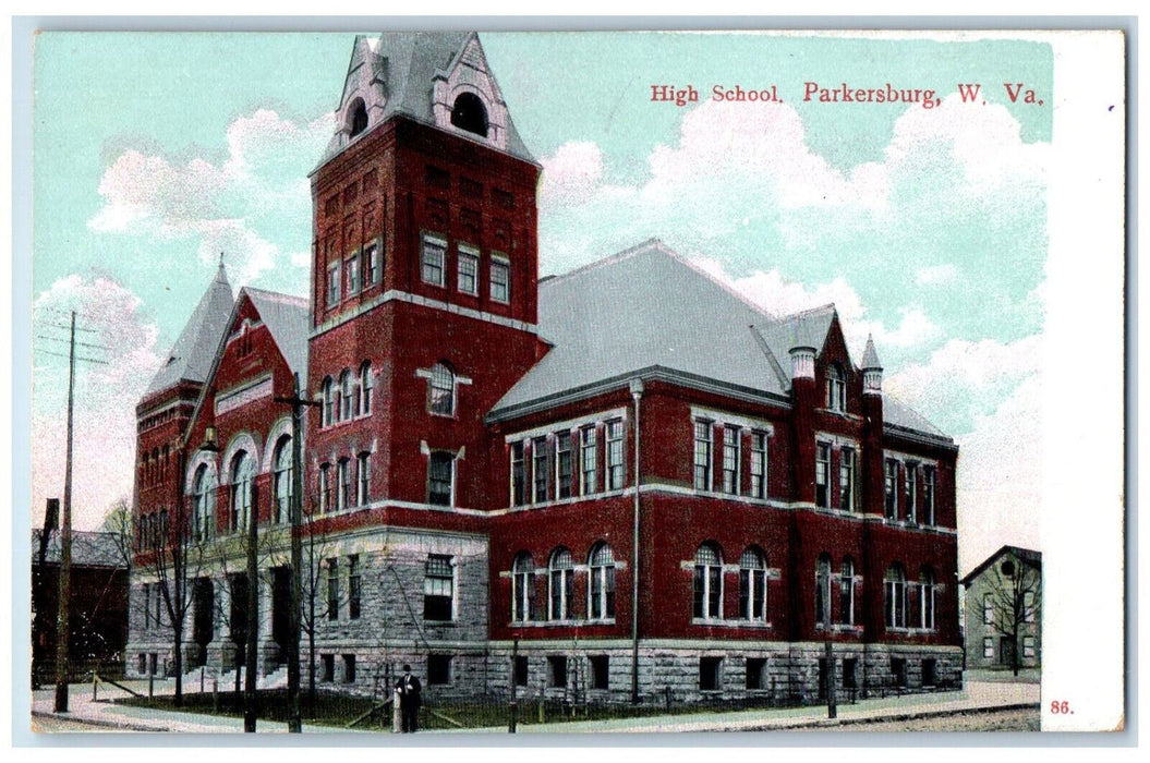 High School Parkersburg Building Exterior View West Virginia WV Antique Postcard