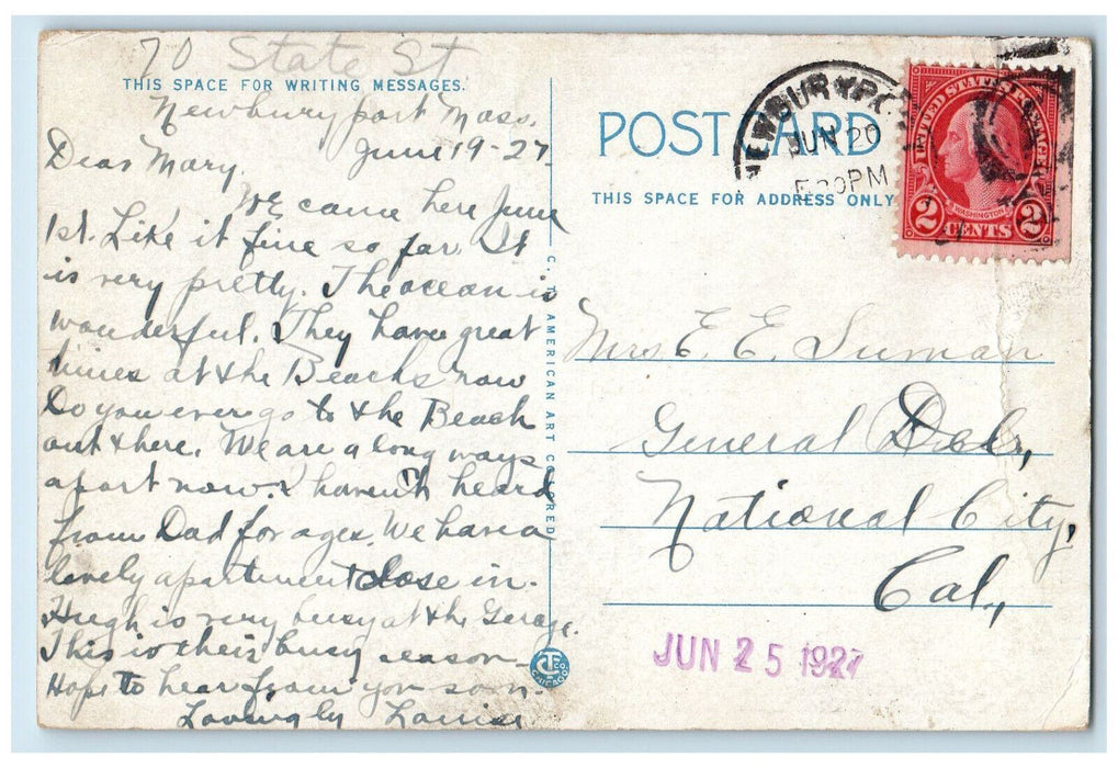 1927 New Old Chain Bridge Merrimack River Newburyport Massachusetts MA Postcard