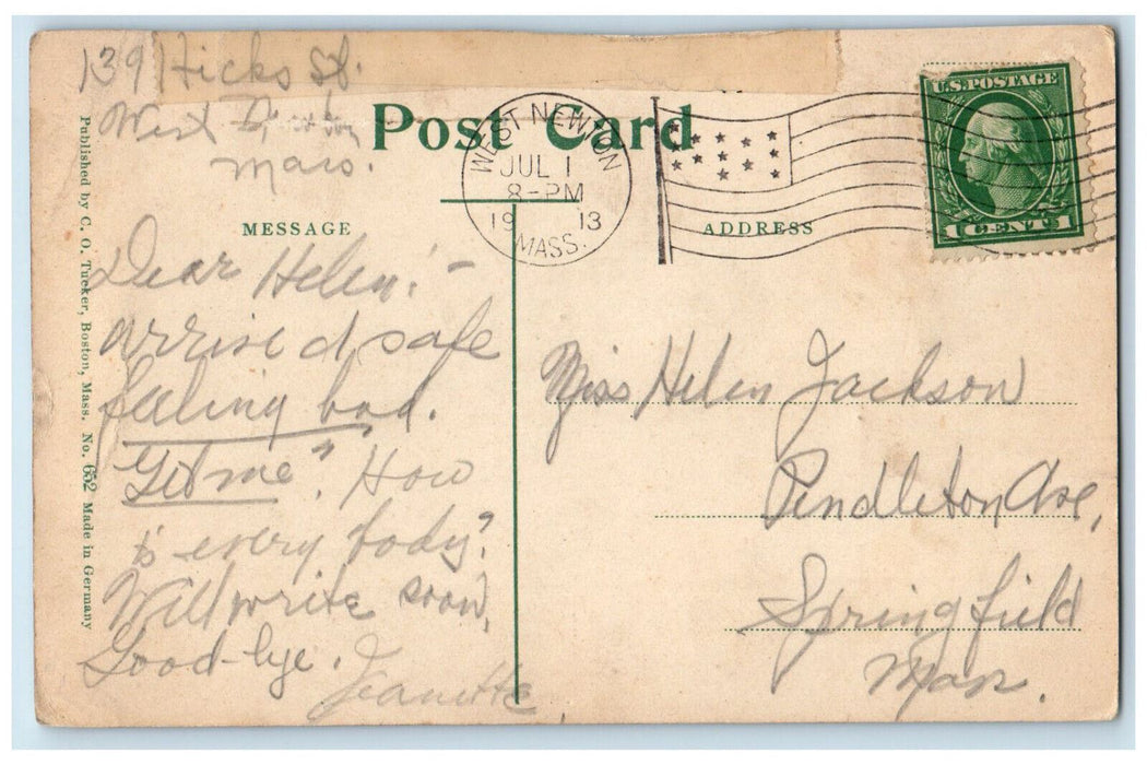1913 Allen School West Newton Massachusetts MA Posted Antique Postcard