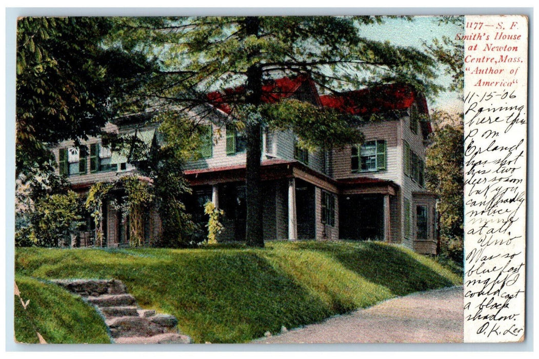 1906 Author of America F Smith's House Newton Centre Massachusetts MA Postcard