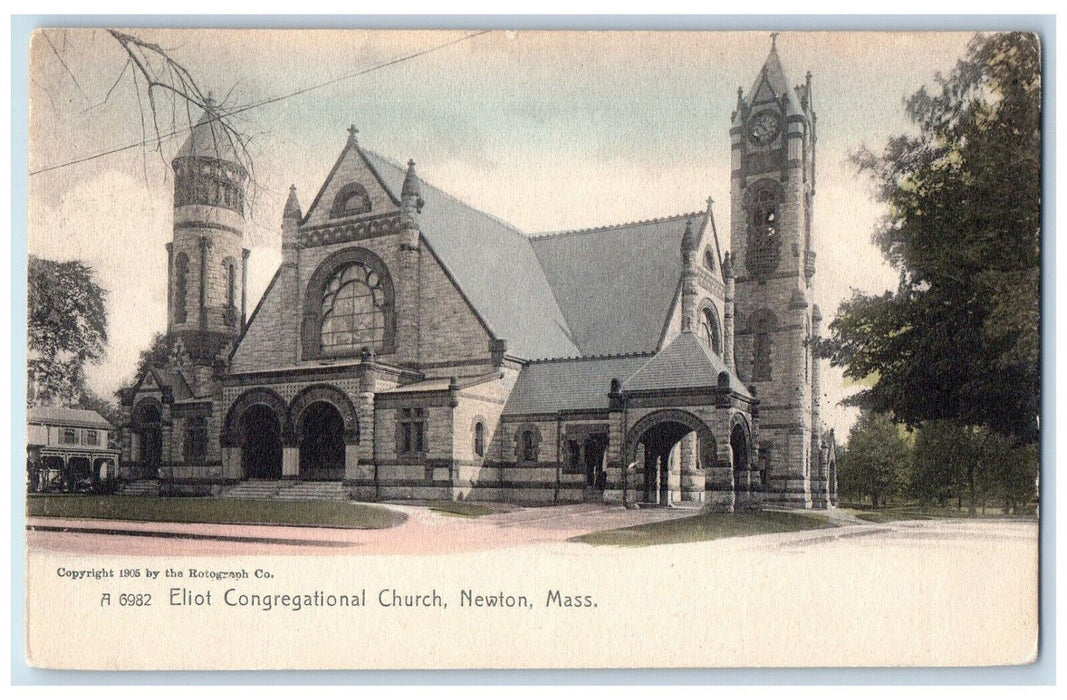 c1905 Eliot Congregational Church Newton Massachusetts MA Antique Postcard