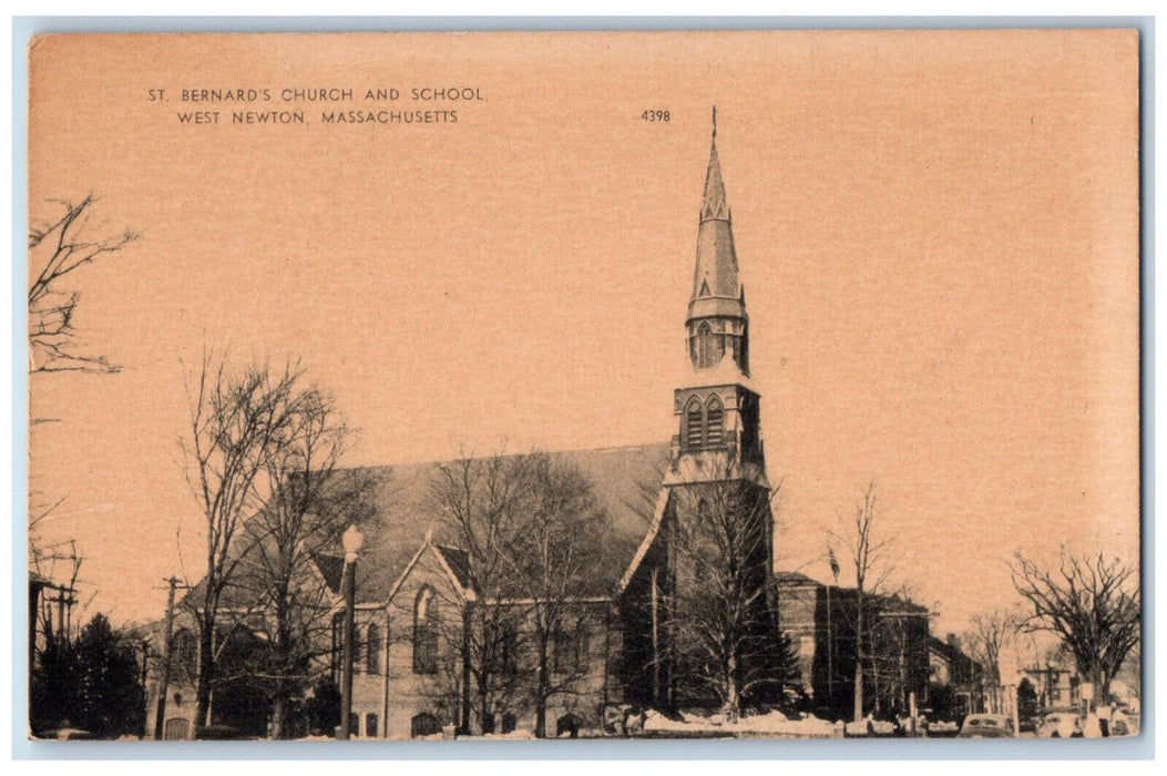 c1910 St. Bernard's Church and School West Newton Massachusetts MA Postcard