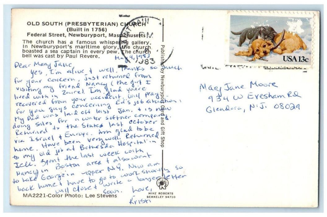 1983 Old South (Presbyterian) Church Newburyport Massachusetts MA Postcard