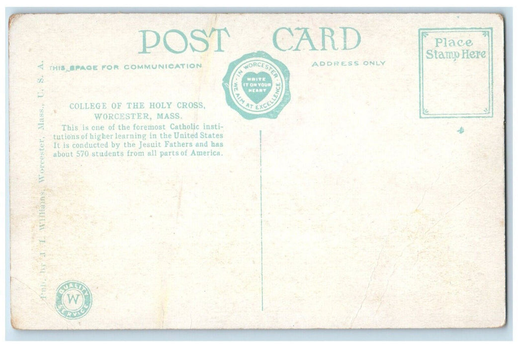 Holy Cross College Building Worcester Massachusetts MA Unposted Antique Postcard